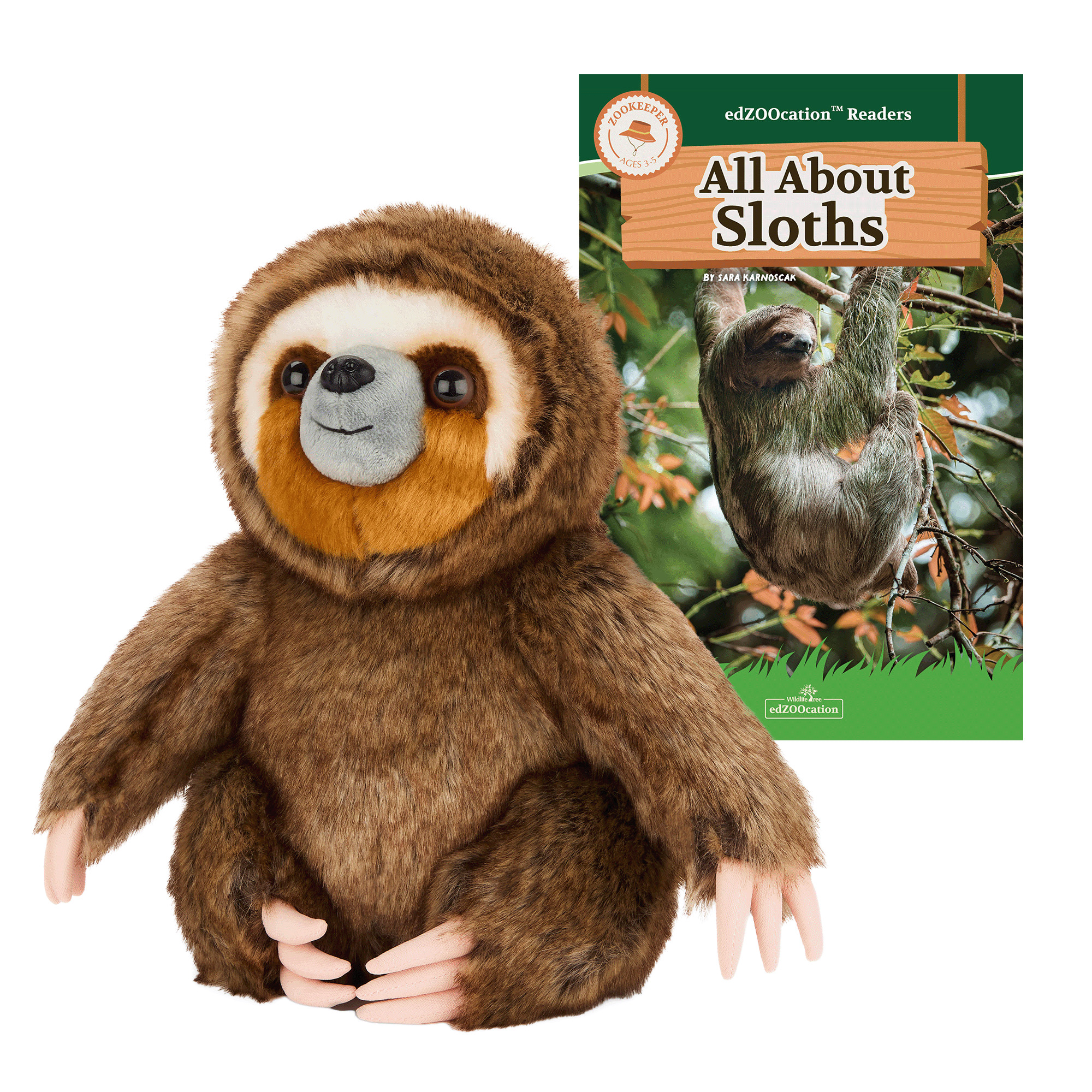 グーニーズ 12 Inch Deluxe Sloth Sloth Plush + Reader Book Bundle — Zookeeper | edZOOcation