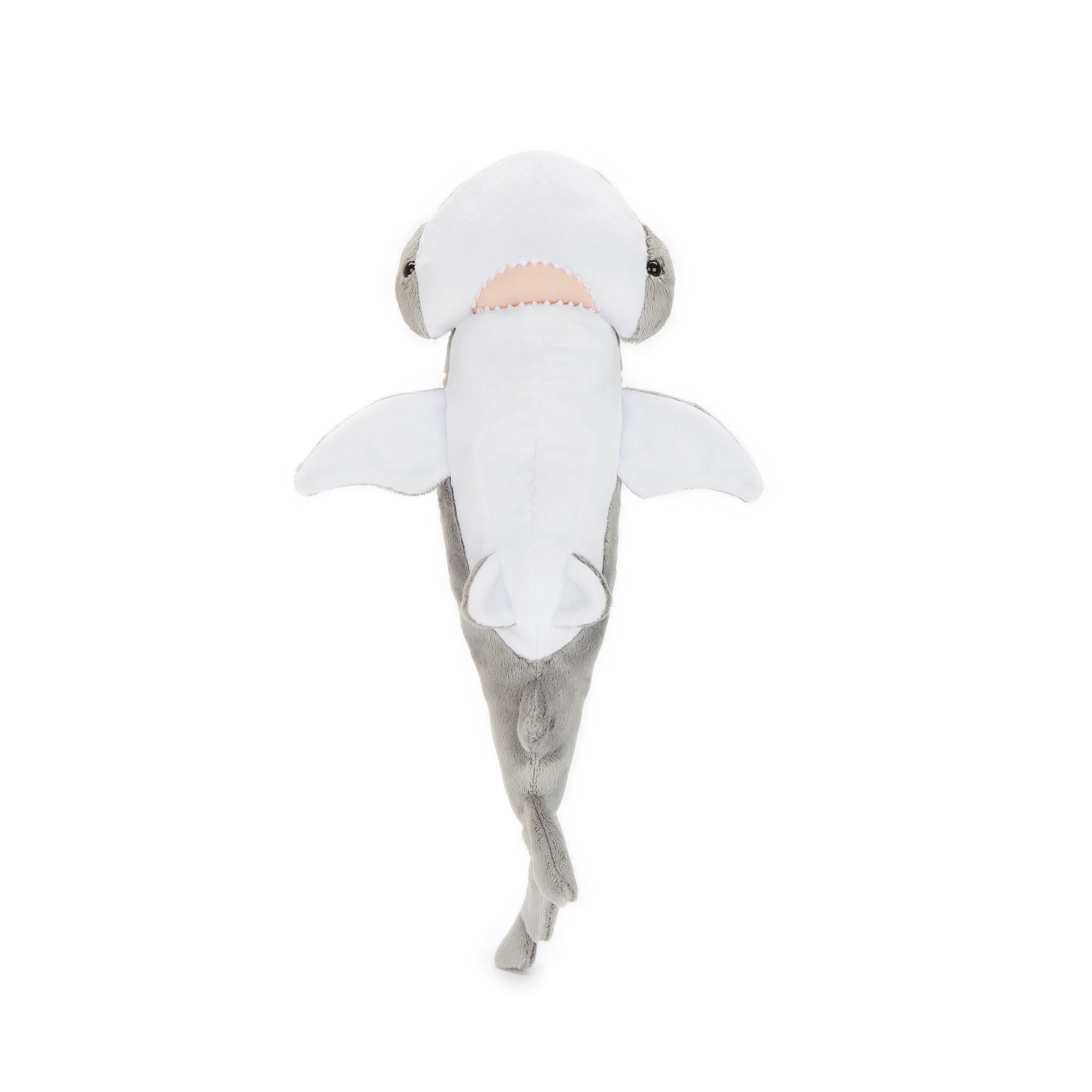 Bottom view of 12'' plush bonnethead shark stuffed animal