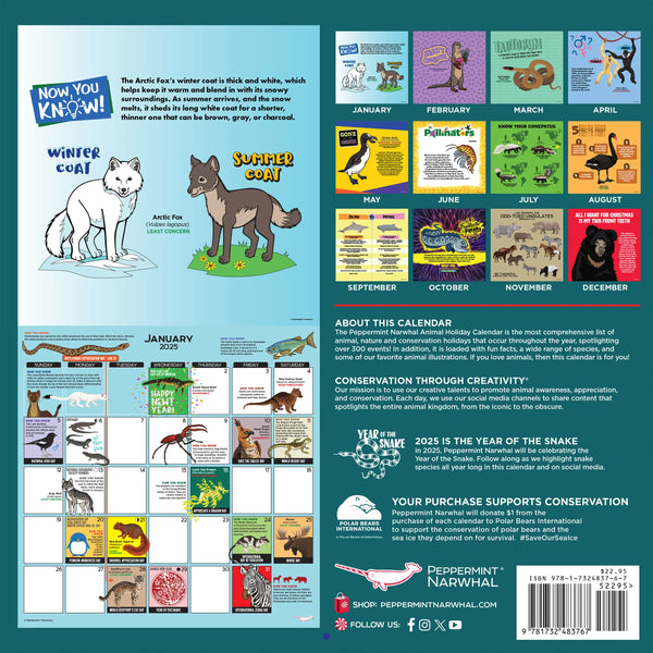 2025 Animal Holiday Wall Calendar