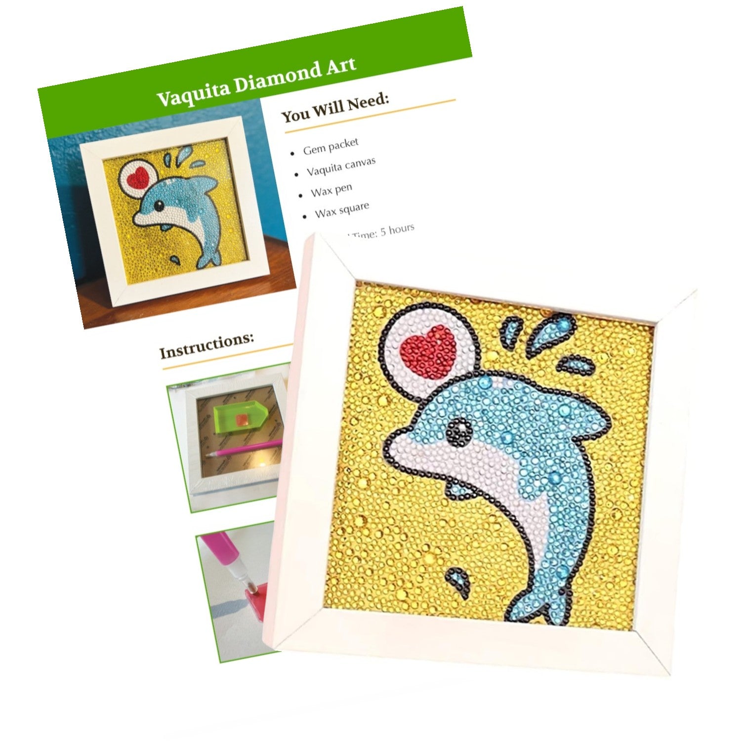 Dolphin Diamond Art Craft Kit with White Frame for Children (Ages 6+)