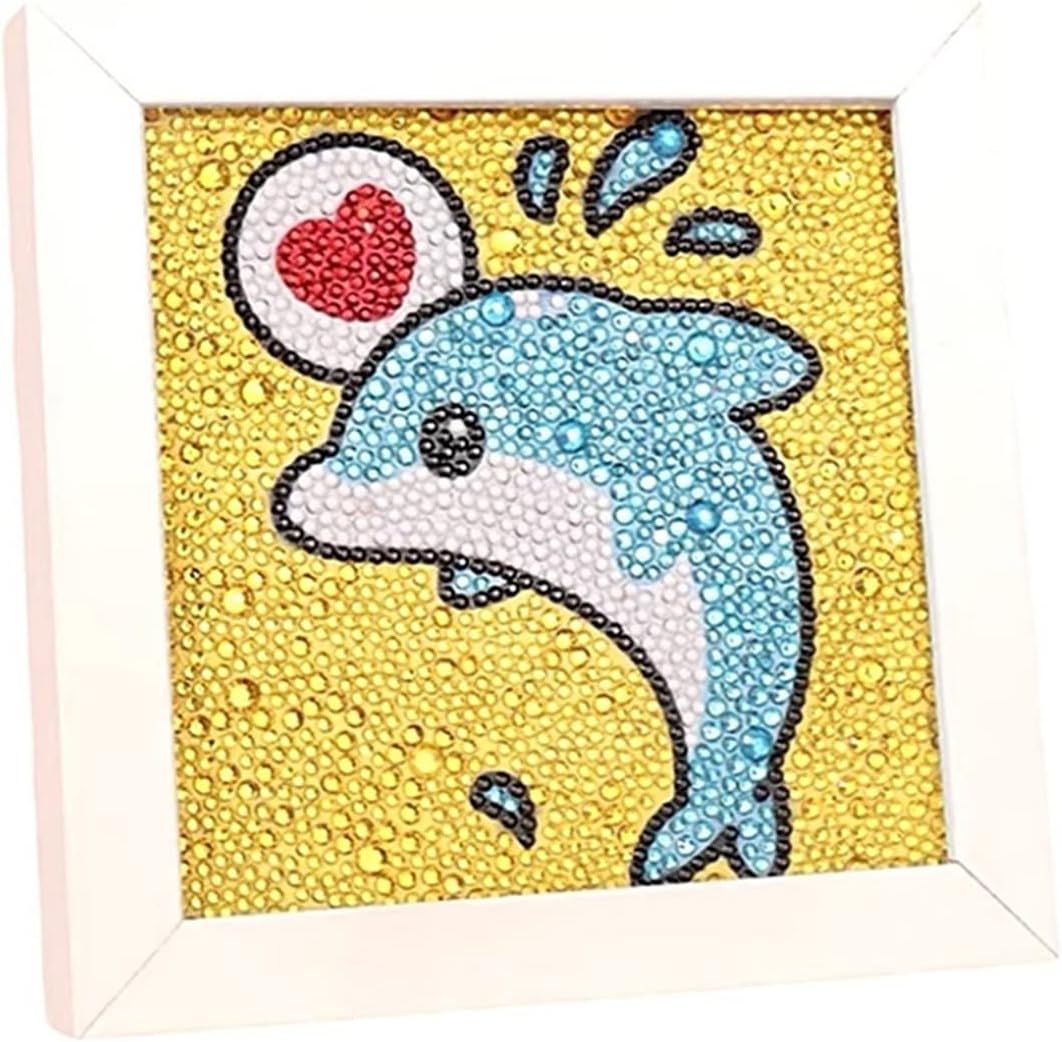 Dolphin Diamond Art Craft Kit with White Frame for Children (Ages