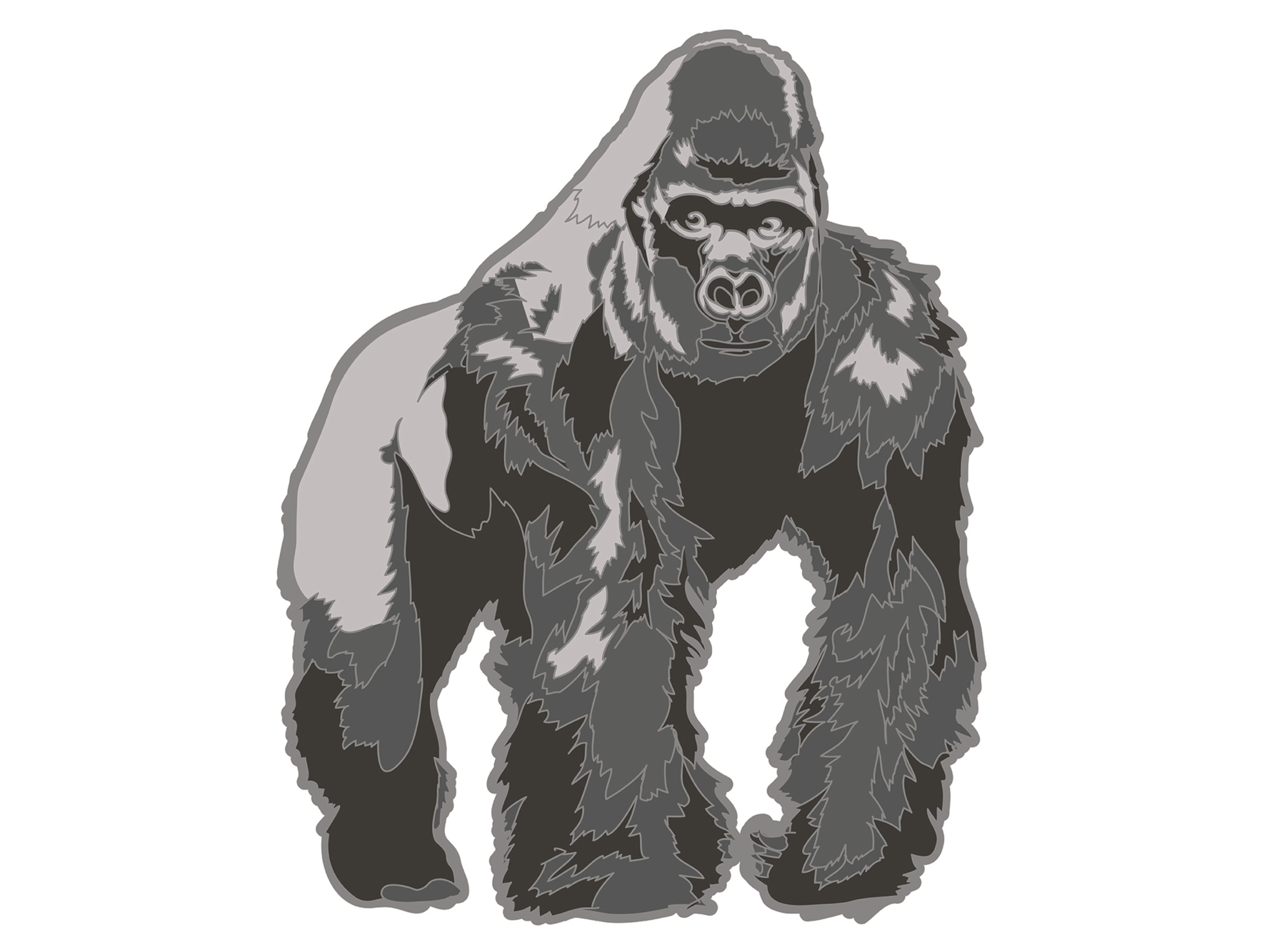 Black and white illustration of a gorilla on a white background