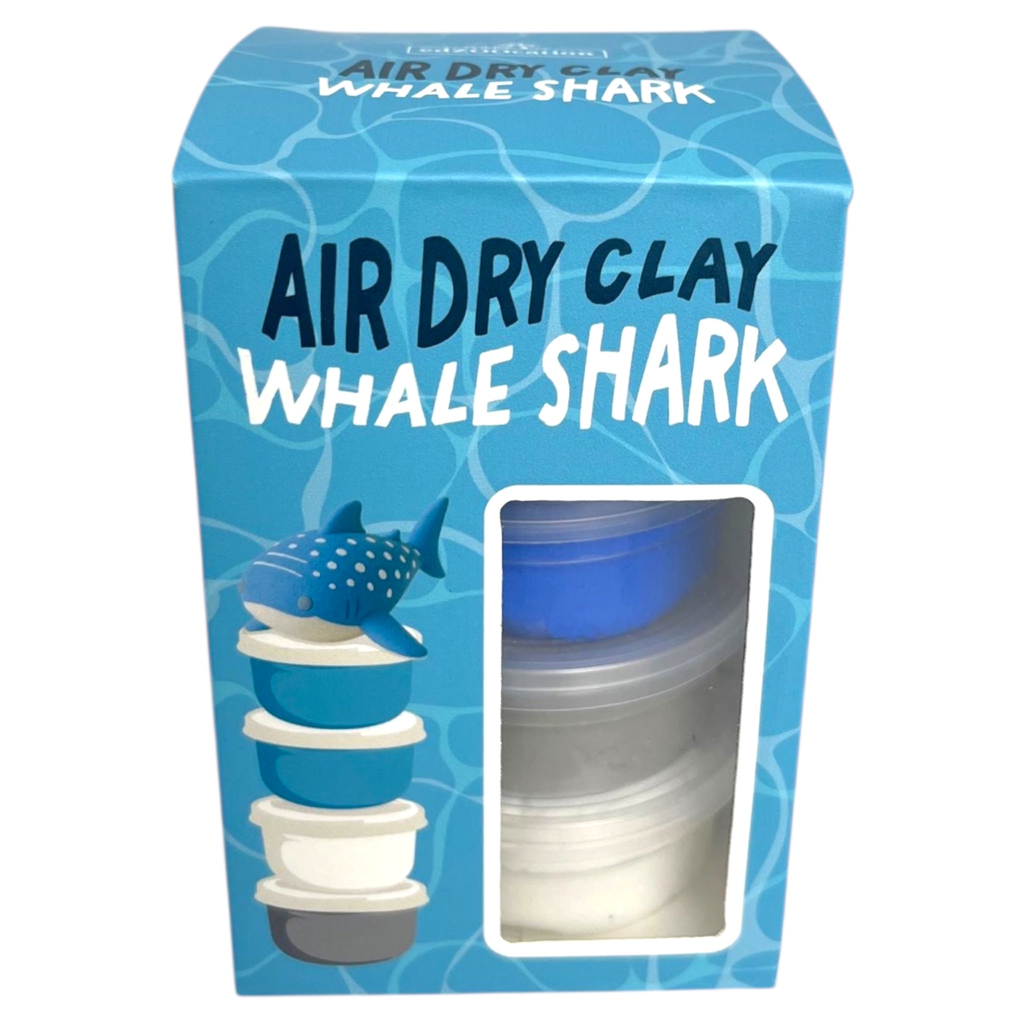 Box of air dry clay whale shark set with blue and white design