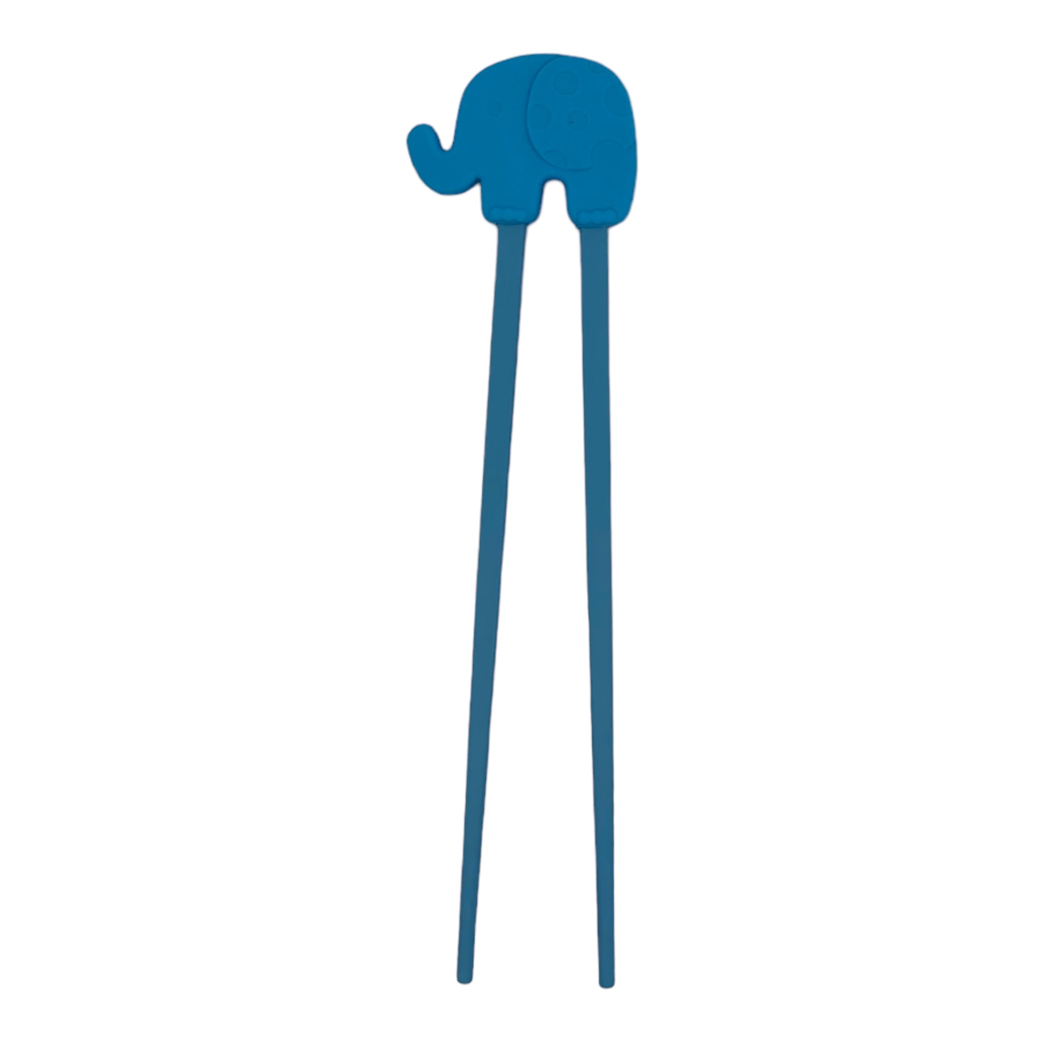 A pair of blue elephant training chopsticks designed for children.
