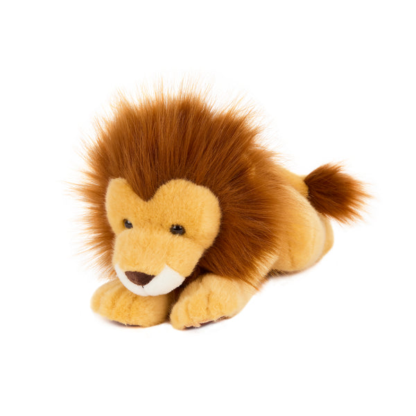 Plush lion toy on a white background