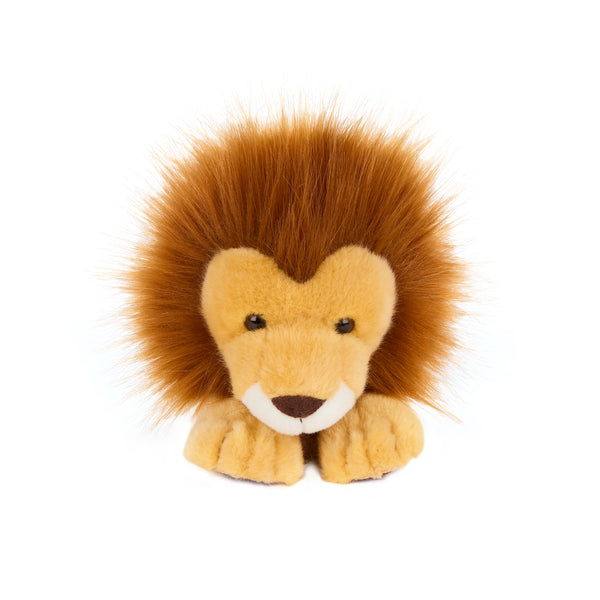 Plush lion toy on a white background