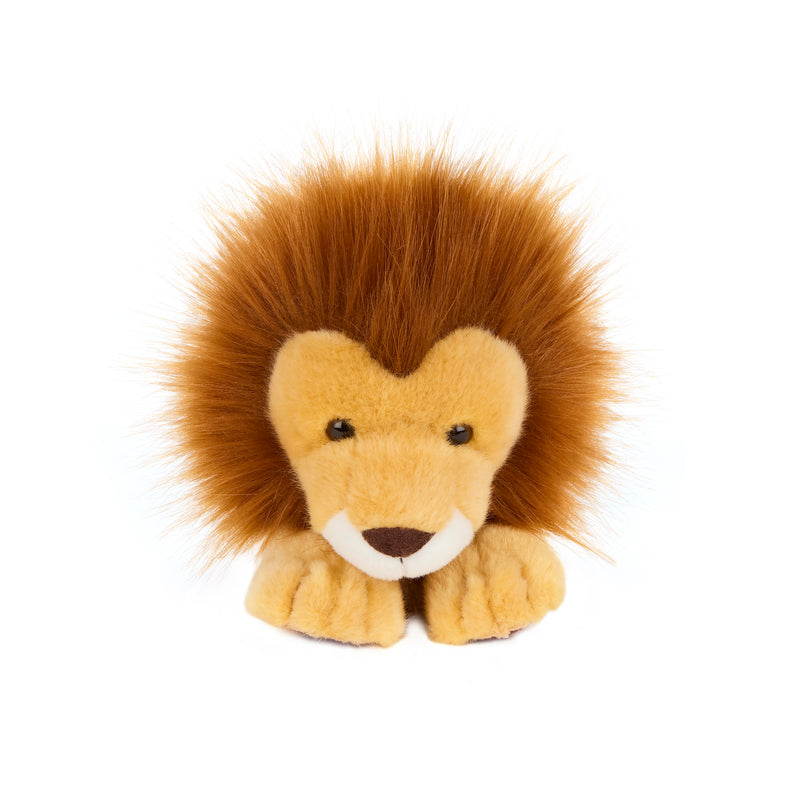 Plush lion toy on a white background