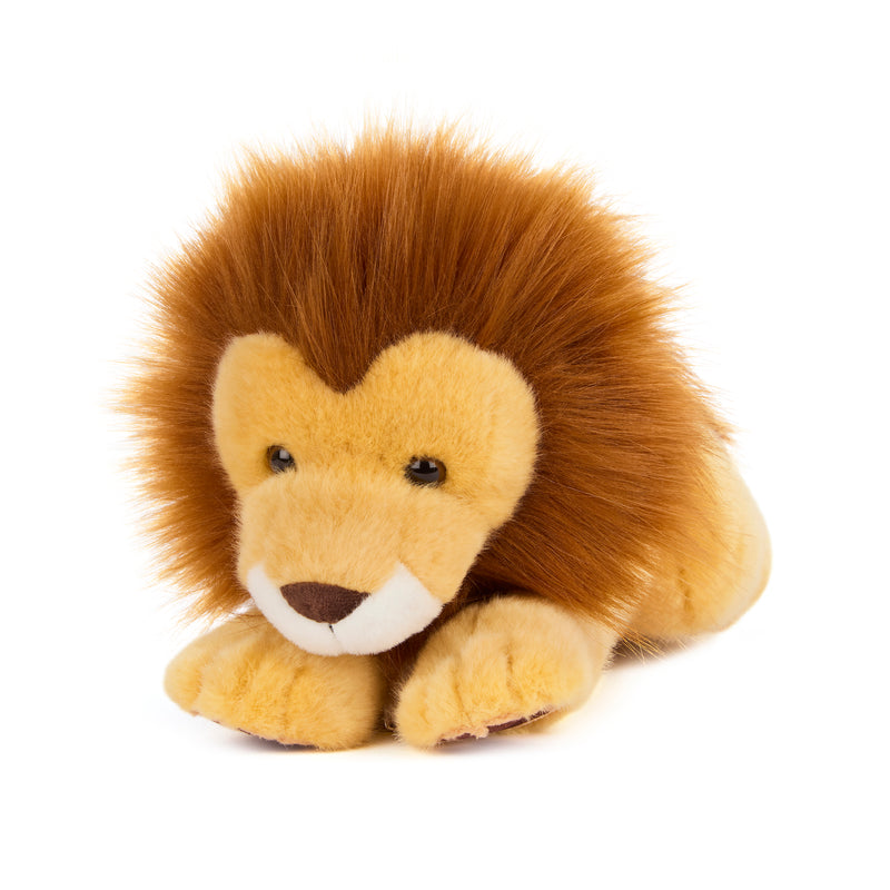 Plush lion toy on a white background