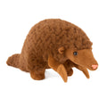 Plush toy resembling a brown armadillo on a white background