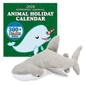 Plush shark toy in front of a 2026 Peppermint Narwhal animal holiday calendar