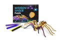 Wooden spider 3D puzzle kit with markers and the assembled wooden spider