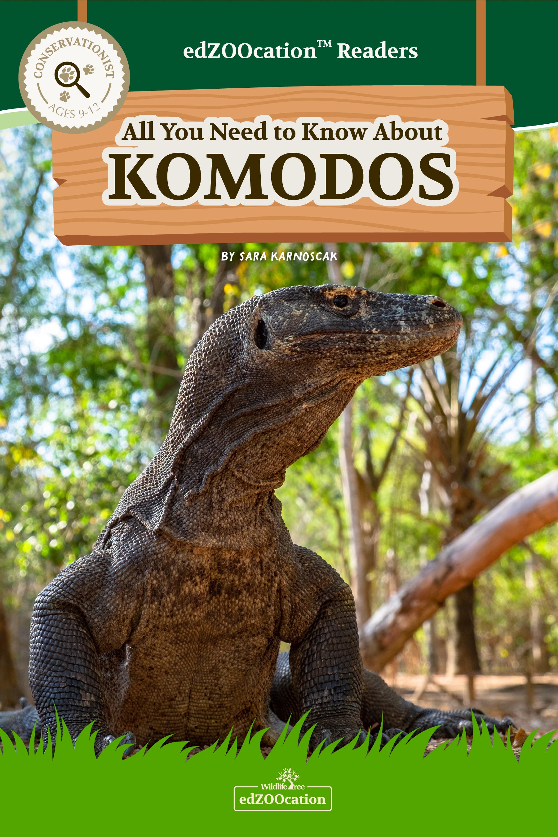 Cover of the book 'All You Need to Know About Komodos' featuring a photograph of a Komodo dragon.