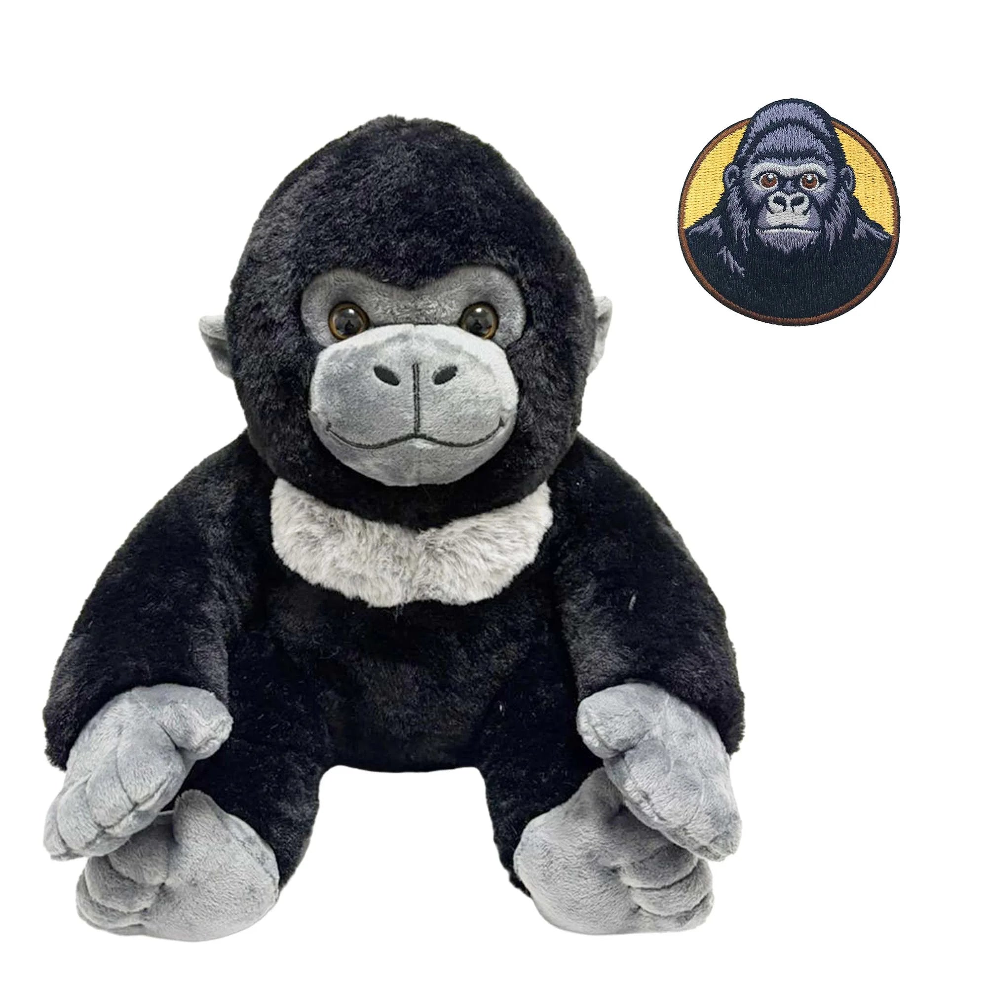 Plush animal toy with an embroidered animal patch