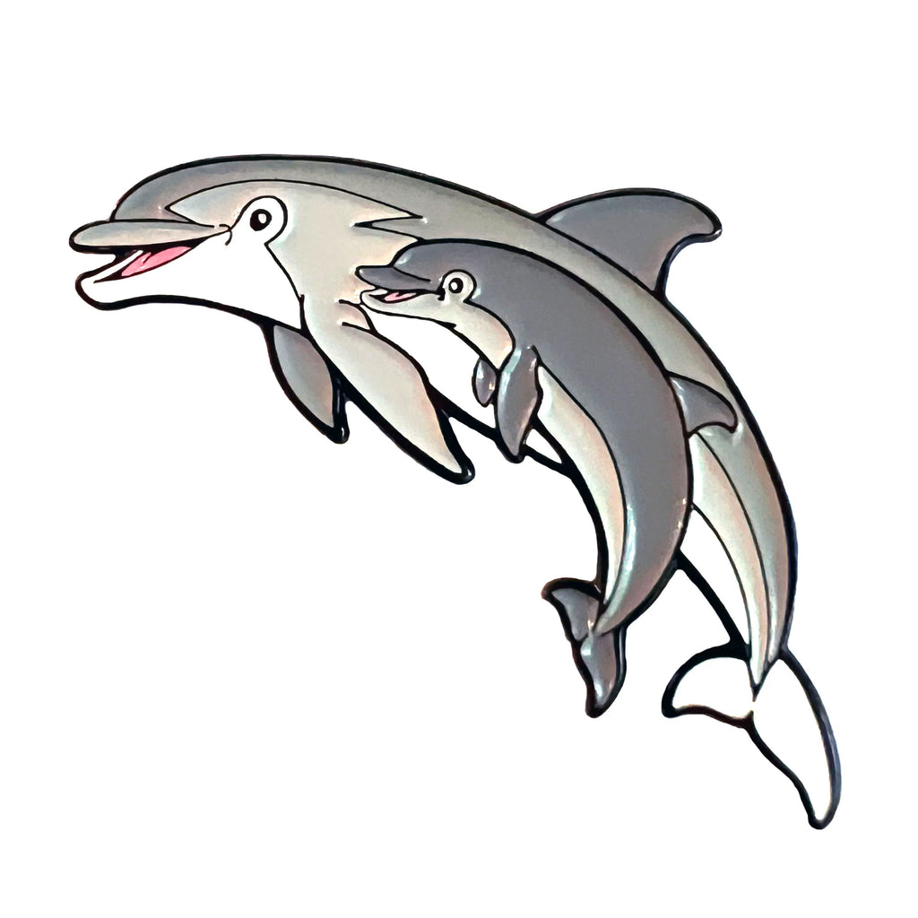 Two dolphins leaping in the air on a white background