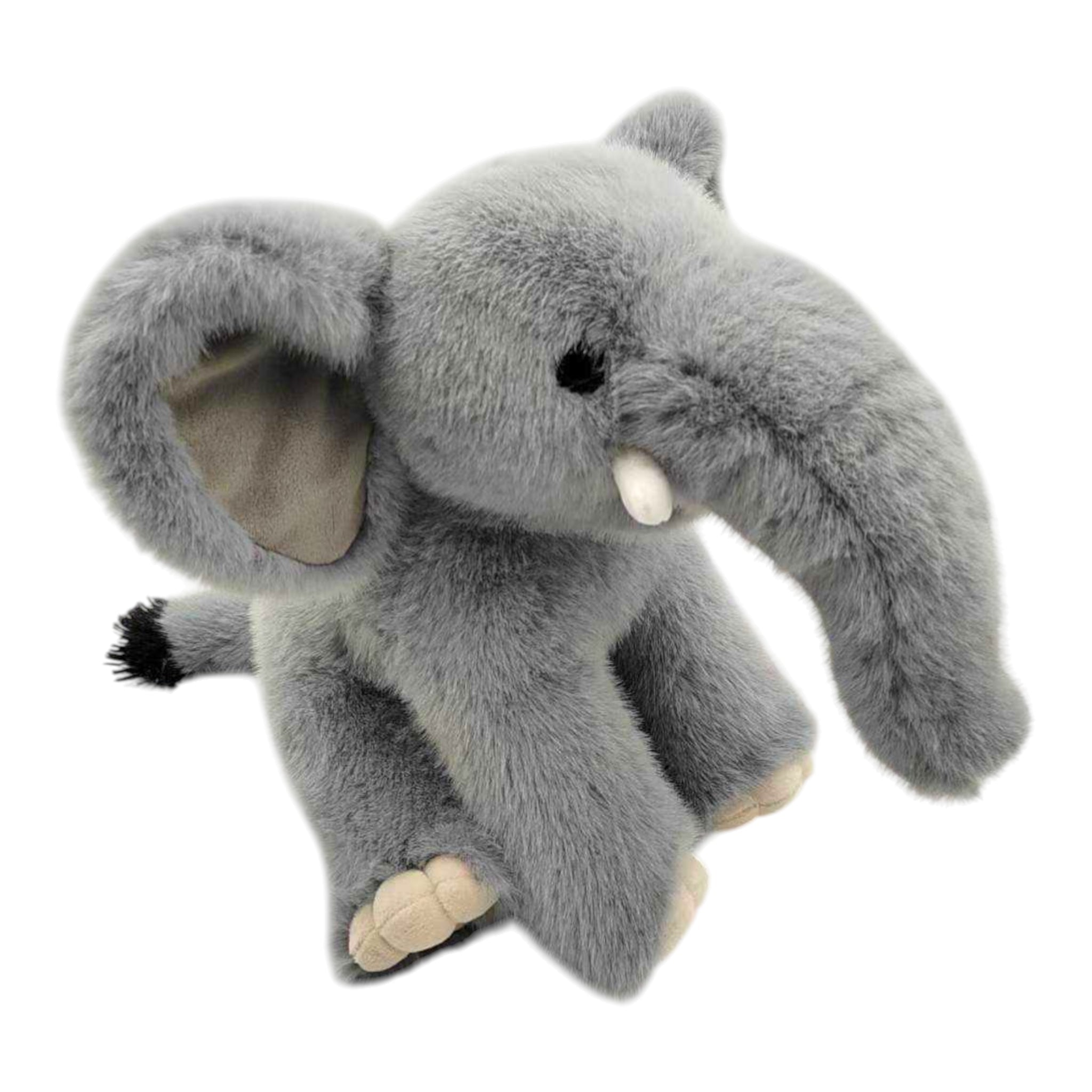 Plush elephant toy on a white background