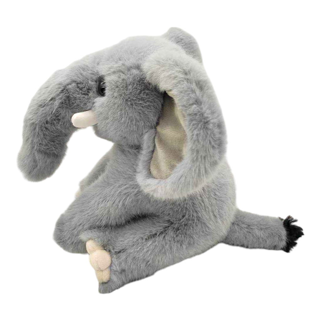 Plush elephant toy on a white background