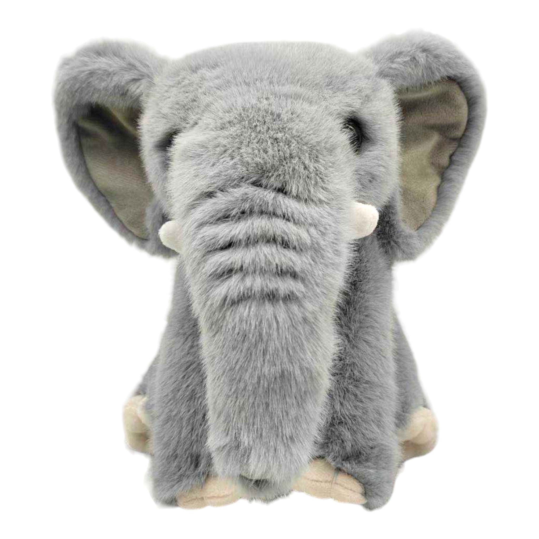 Plush elephant toy on a white background
