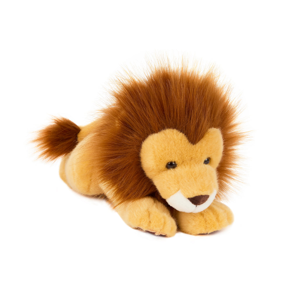 Plush lion toy on a white background