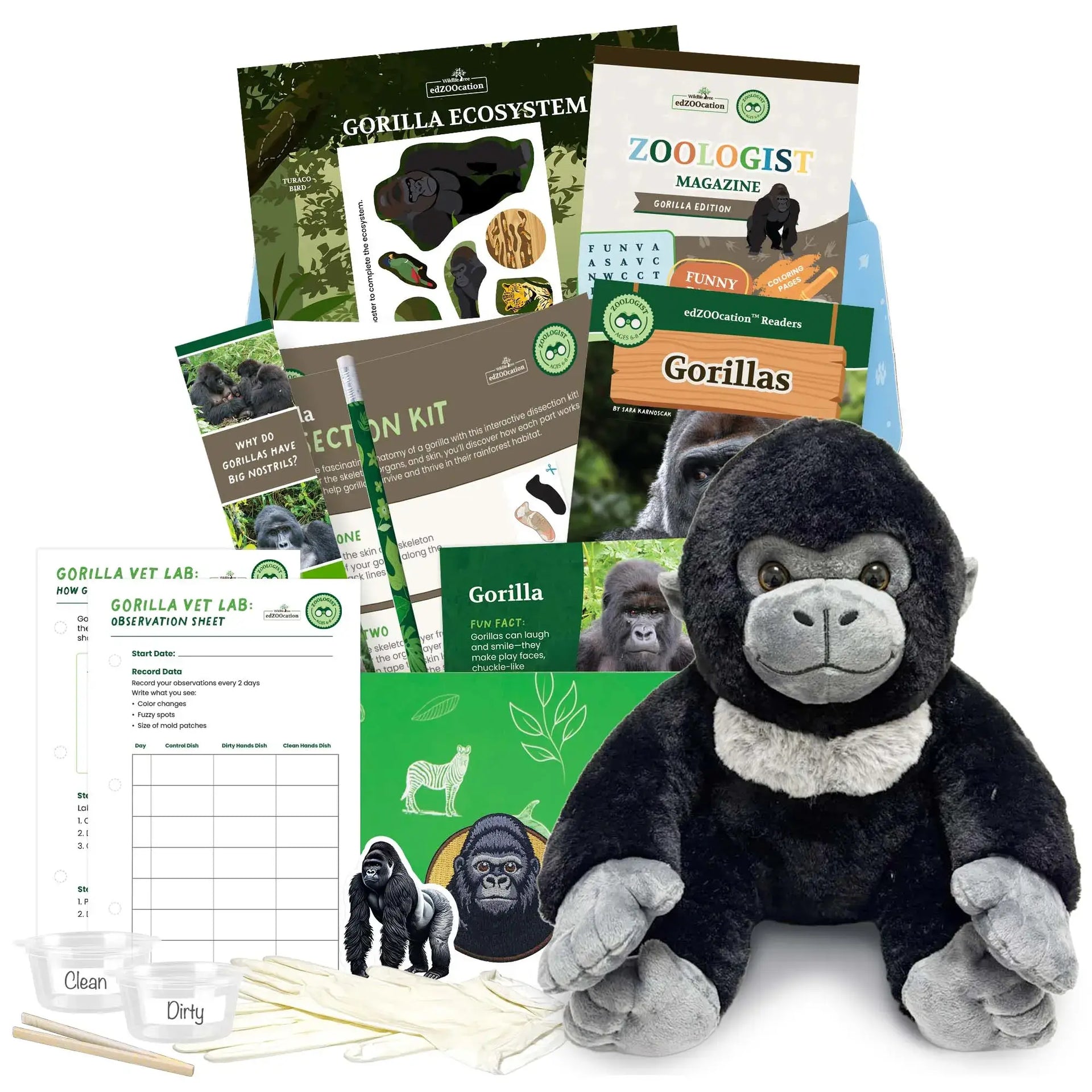 Plush Gorilla Stuffed Animal edZOOcation™ Box Educational Gift Set