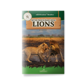 Book cover of 'All You Need to Know About Lions' with two lions on a savannah background.