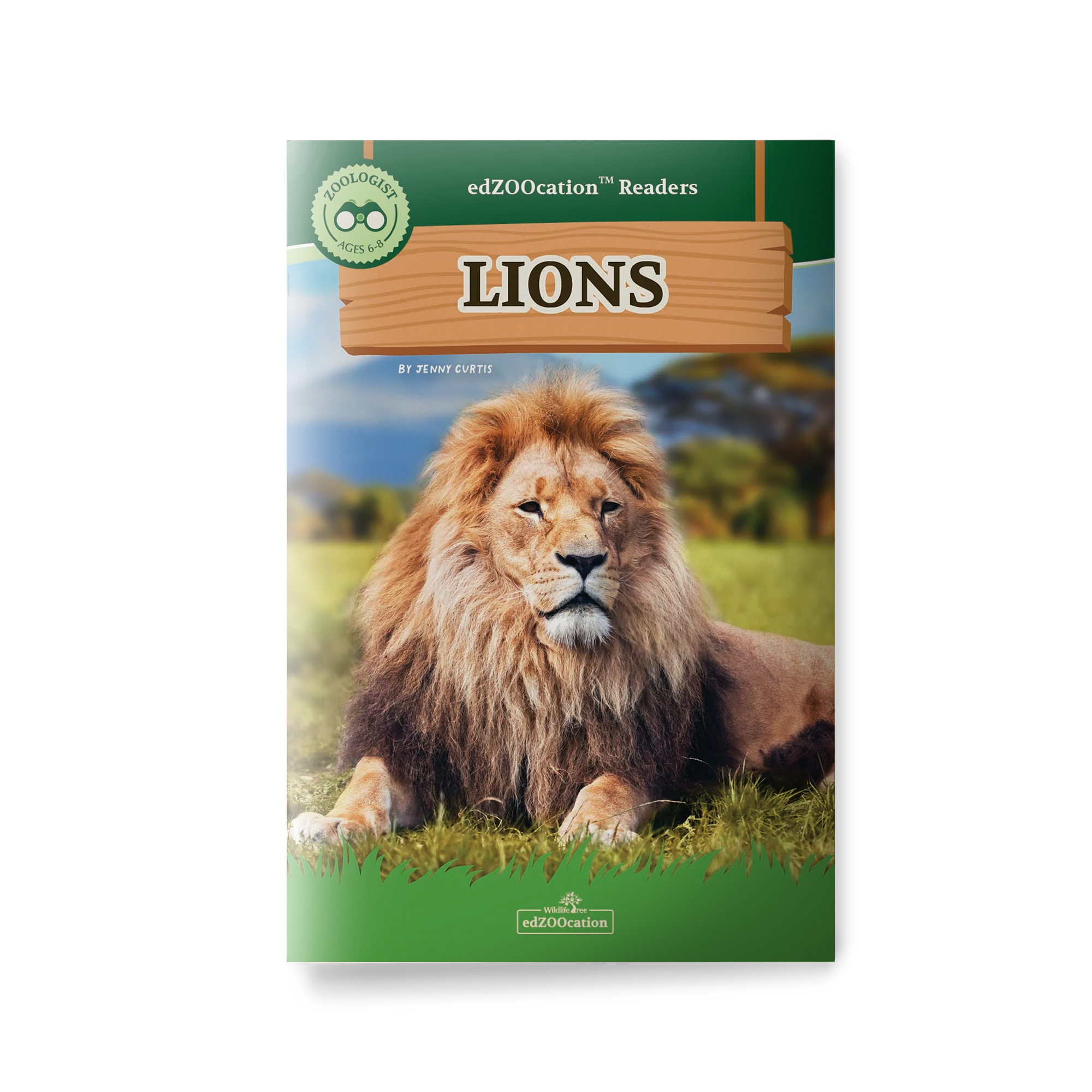 Book titled "Lions" with a lion as the front cover.
