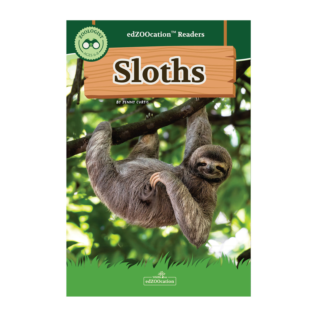 Book cover of 'Sloths' by edZOOcation Readers with a sloth on a branch.