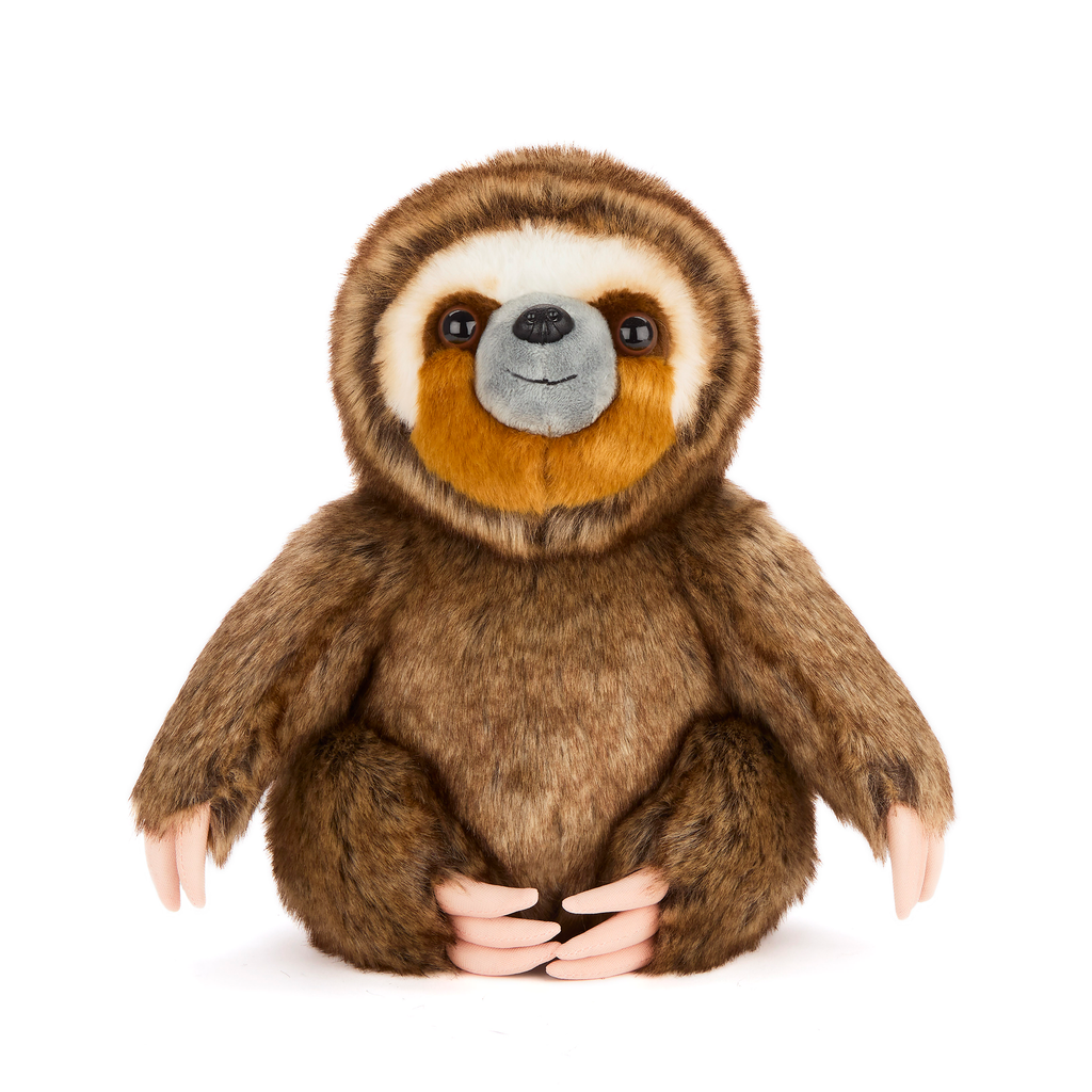 Plush toy sloth on a white background