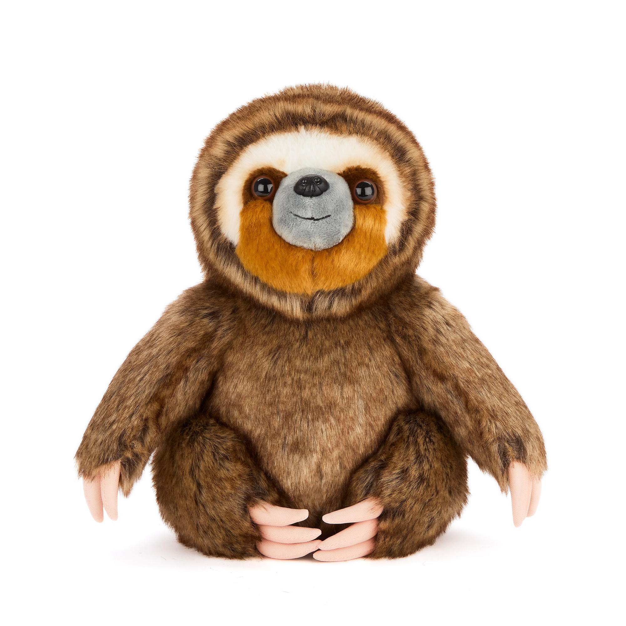 Plush toy sloth on a white background