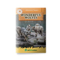 Book cover of 'Wonderful Wolves' with a pack of grey wolves on rocks