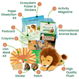 edZOOcation Zookeeper Box for ages 3-5 with lion plush, animal crafts, and wildlife learning activities