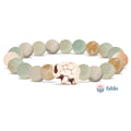 Multicolored beaded bracelet with a rose gold elephant charm on a white background, featuring the brand 'fahlo'.