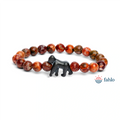 Bracelet with red and brown beads and a black animal figure on a white background, featuring the brand 'fahlo'.