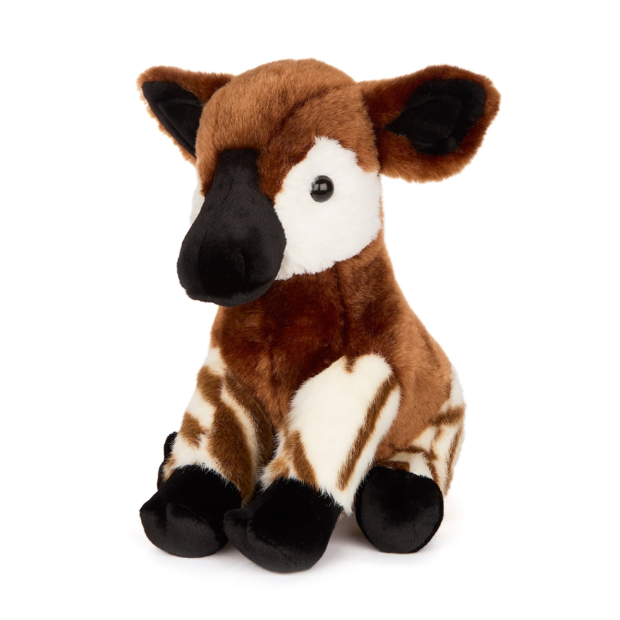 Plush toy resembling a baby Okapi on a white background