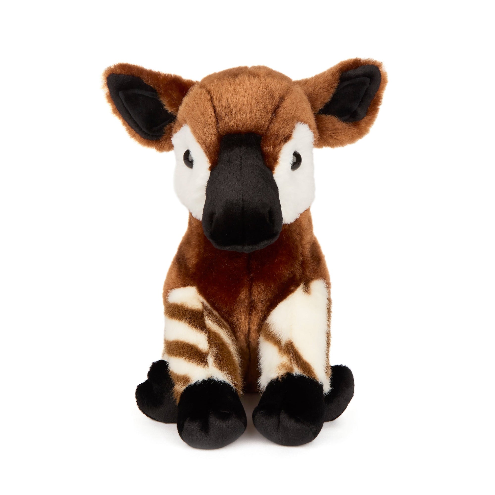 Plush toy resembling a okapi on a white background