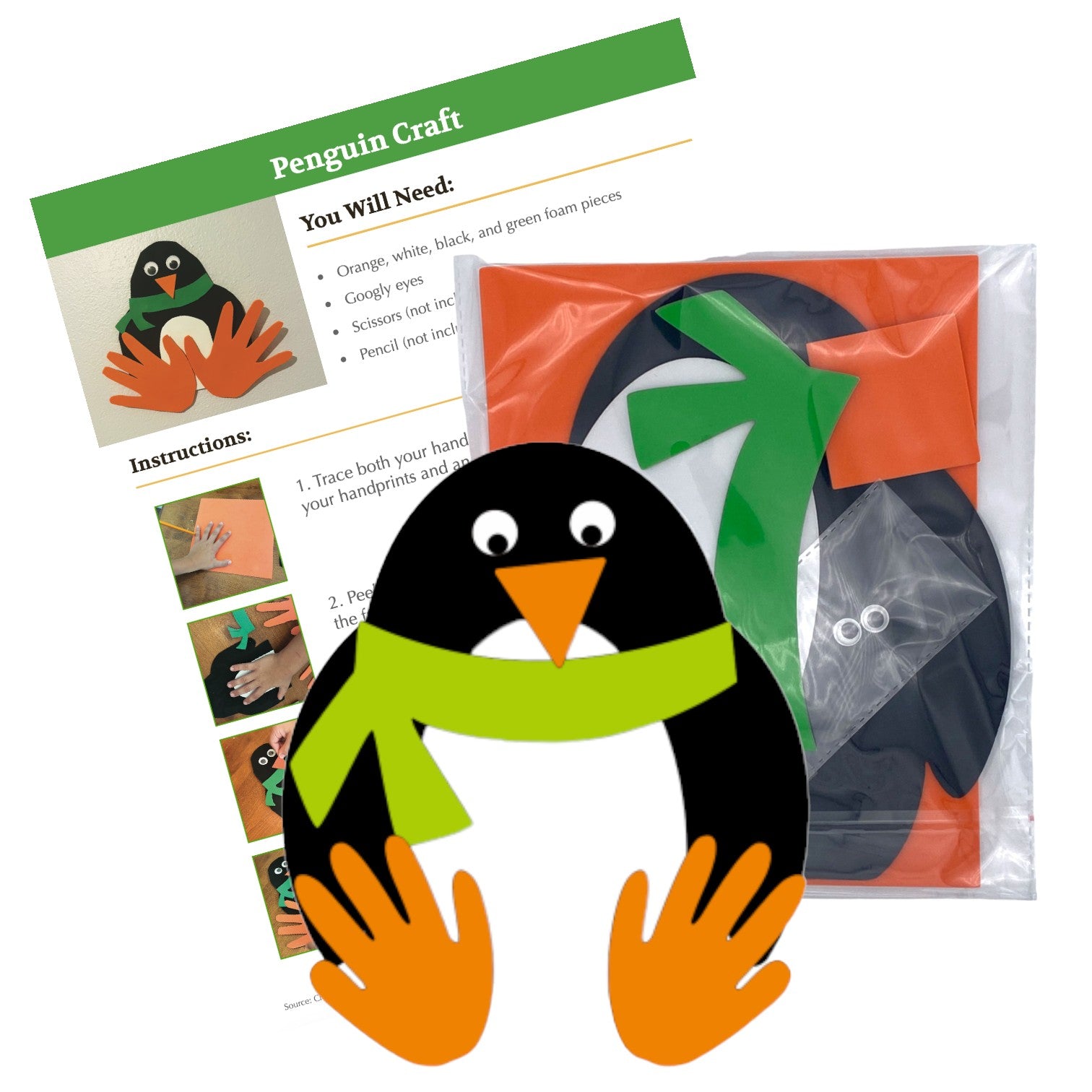  Craft kit including a penguin figure made from foam, with additional pre-cut foam pieces and craft materials visible.