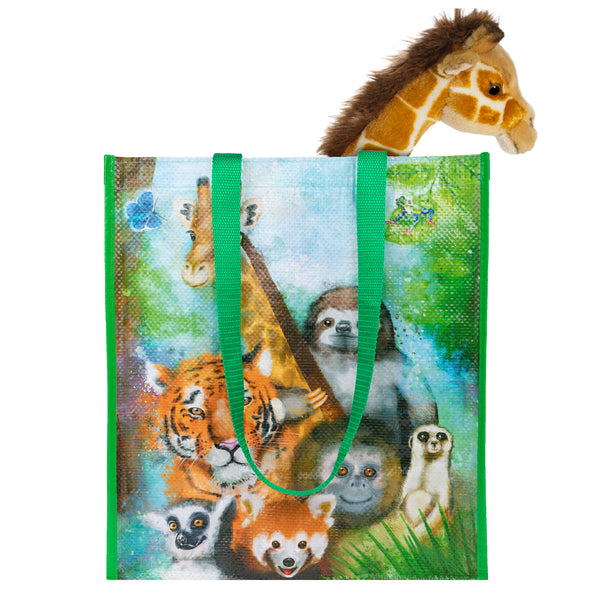15" Tall Zoo Animals Reusable Grocery Tote Bag