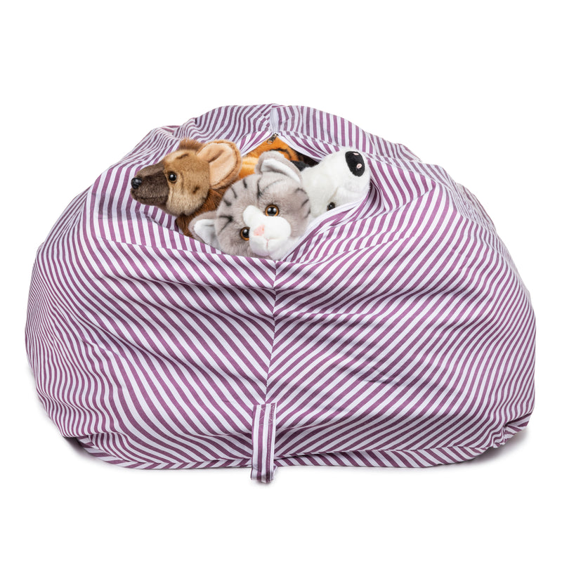 Stuffed Animal Storage Beanbag Cover - 55 Extra Large Bean Bag Chair,  Stripe Lavender by Loungie