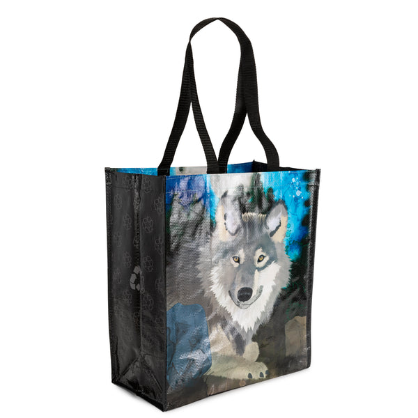 Reusable Wolf Animal Print Waterpaint Grocery Tote Bag Large and Durable with Reinforced Handles