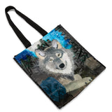 Reusable Wolf Animal Print Waterpaint Grocery Tote Bag Large and Durable with Reinforced Handles