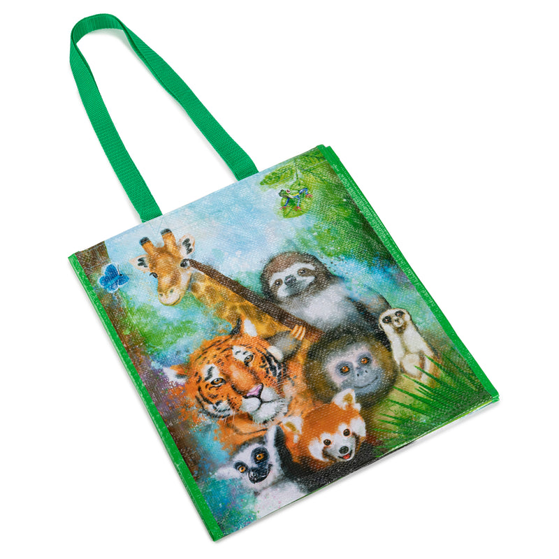 Reusable Zoo Animal Print Waterpaint Grocery Tote Bag Large and Durable with Reinforced Handles