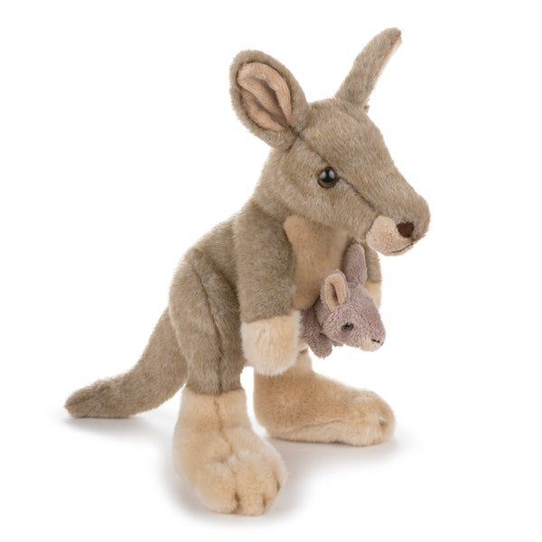 12 Inch Standing Plush Kangaroo Stuffed Animal with Joey Animal Kingdom Collection