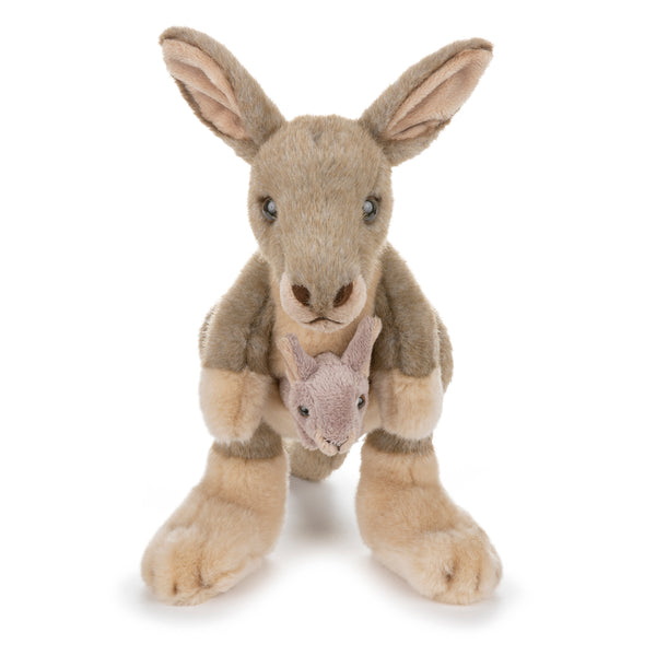 12 Inch Standing Plush Kangaroo Stuffed Animal with Joey Animal Kingdom Collection